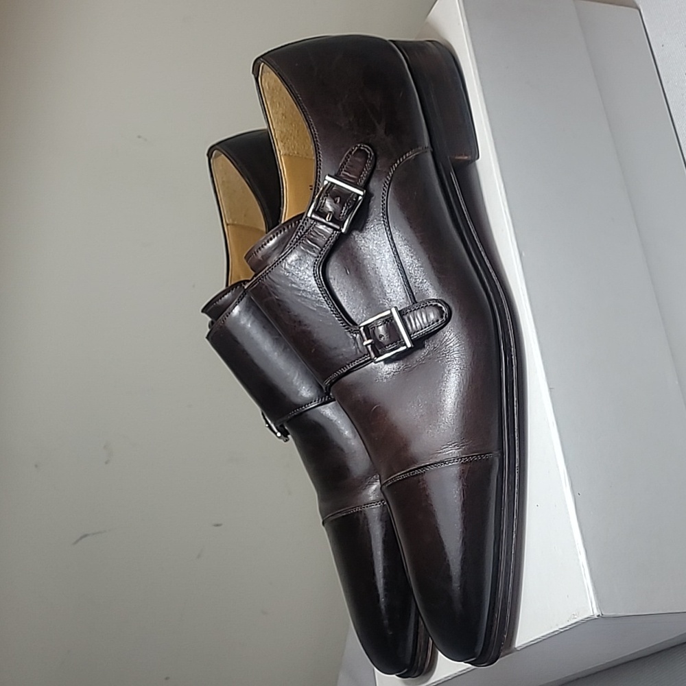 Magnanni Brown Double Monk Strap Leather Shoes